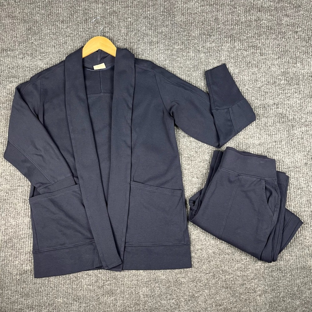 Pact Cardigan Pants SET Womens S Navy Organic Cotton Open Front Lounge Wide Leg